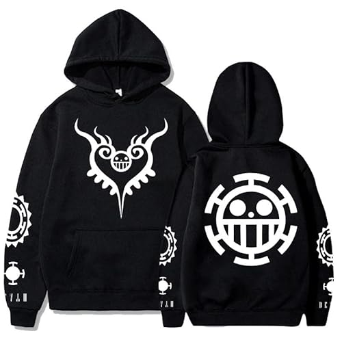 Hoodie One Piece Unisex Kapuzenpullover Pullover mit Anime Druck, Schwarz, XL von Generic