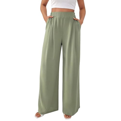 Hose Damen Sommer Weites Bein - Freizeithose Hight Waist Sommerhose Einfarbig Palazzo Hose Gerade Geschnitten Stoffhose Leichte Lässige Anzughose Bequeme Business-Hosen mit Taschen Hose Damen Sommer Weites Bein - Freizeithose Hight Waist Sommerhose Einfarbig Palazzo Hose Gerade Geschnitten Stoffhose Leichte Lässige Anzughose Bequeme Business-Hosen mit Taschen von Generic