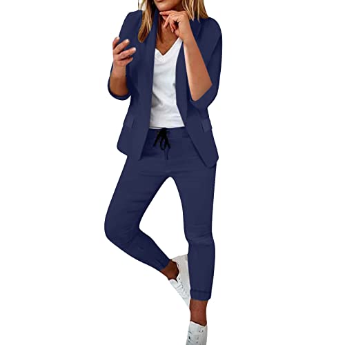 Hosenanzüge Für Damen Business Modern Elegant Blazer Anzug Set Einfarbig Streetwear Zweiteilig Hosenanzug Anzughose,Hosenanzug Damen Festlich Elegant Hosenanzug Revers Slim Fit Sportlich Büro von Generic