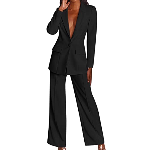 Hosenanzug Damen Elegant Business Hosenanzüge 2 Teiler Abendrobe Outfit Set Langarm Anzugjacke und Anzughosen Zweiteilig Büro Slimfit Formal Blazer Festlicher Suit von Generic