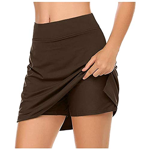 Hosenrock Damen Kurz Basic Yoga Röcke Damen Rock mit Hose Drunter Mode A-Linie Rock Hohe Taille Sportrock Tennis Skort Sommerrock Laufrock Outdoor Tennisrock BraunS von Generic