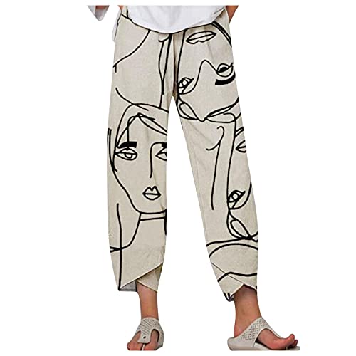 IFOUNDYOU Damen Leinenhose Mit Spitze Sommerhose Kurz Jeans Hosenanzug Sportlich Jogginghose Bunt 80Er Cargo Hosen Baggy Sporthose Yogahose Flare Sport Leggings Mit Tasche Paperbag Hose Damen von Generic