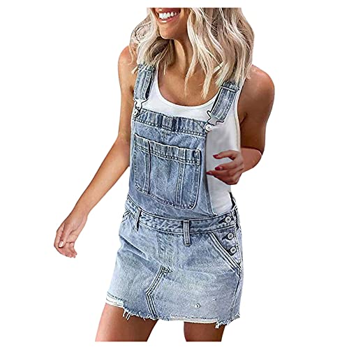 Jeans-Latzhose Damen Kurz Oversize - Latzjeansrock Sommer Jeansskirt- Jeansrock- Minirock- Jeanslatzhose Denim-Latzhosen Kurz Latzrock-Jumpsuit Overalls Ärmellos Jeanslatzhose Romper Playsuits von Generic