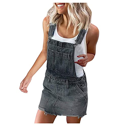 Jeans-Latzhose Kurz DamenLatzkleid mitTräGern Jeanslatzhose Denim-Overall -Jumpsuit Jeans-Hosenanzug RomperTr äGerhose Latzrock Jeansskirt- Jeansrock- Minirock Streetwear von Generic