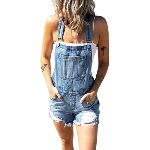 Jeanslatzhose Damen: Latzhose Damen Kurz Jeans-Latzhose Kurz Denim-Overall Jumpsuit Playsuit Jeans Vintage Hoseanzug Romper Mit Taschen Jeansskirt/Latzkleid/Jumpsuits/Minirock Streetwear von Generic