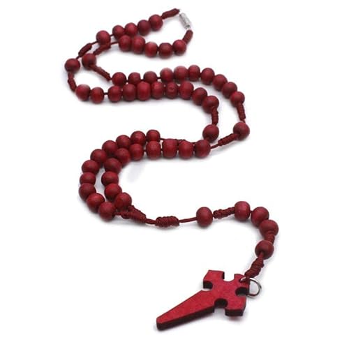 Jesus Holz Gebetskette 6mm Rosenkranz Kreuz Halskette Anhänger gewebt Seil Kette Schmuck Zubehör Schön und praktisch von Generic