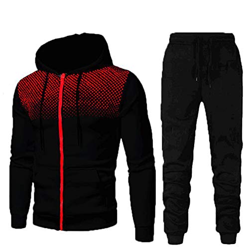 Jogginganzug Trainingsanzug, Trainingsanzug Männer Sportanzug Outfit Streetwear Tracksuit Jogginghose Hoodie-Sporthose Sportkleidung Comfort Gym Warm Tracksuit Sportanzug aus Baumwolle (Schwarz,M) von Generic