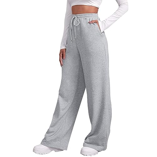 Jogginghose Damen Baumwolle Freizeithose Lang Yogahose Sporthose Elastische Taille mit Kordelzug Geradem Bein Hose mit Taschen (Silver #2, S) von Generic