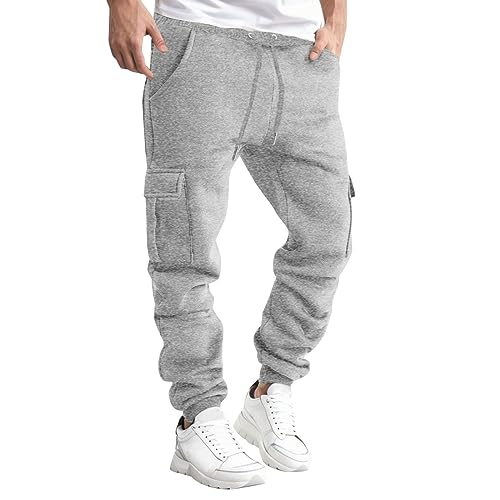 Jogginghose Herren Joggers Casual Einfarbig Jogginghose Taille Mit Kordelzug Fleece Joggers Hosen Taille Herren Sweatpants Mit Konischem Schnitt Traninigshose Bodybuilderhose Jogginghose(Grey,3XL) von Generic