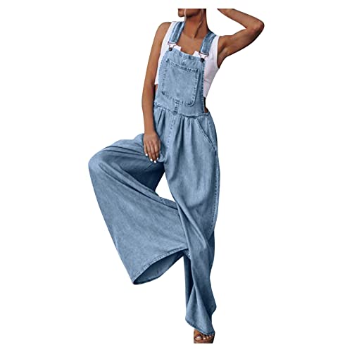 Jumpsuit Damen, Damen Jeanslatzhose Lange Latzhose Jeans Hose Ärmellose Denim Trägerhose Mit Taschen Wide Leg Playsuit Mode Overall Romper Vintage Jeans Jumpsuits Sommer Loose Strampler von Generic