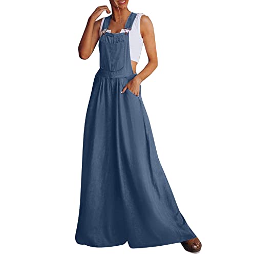 Jumpsuit Damen, Damen Jeanslatzhose Lange Latzhose Jeans Hose Ärmellose Denim Trägerhose Mit Taschen Wide Leg Playsuit Mode Overall Romper Vintage Jeans Jumpsuits Sommer Loose Strampler von Generic