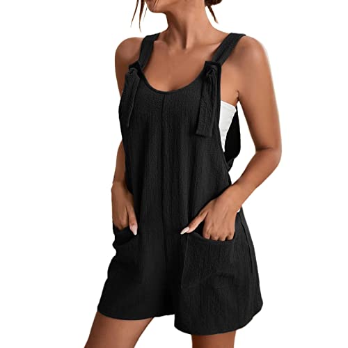 Jumpsuit Damen Sommer Ärmellos Kurz Latzhose Overall Casual Overall Hosenanzug V-Ausschnitt Playsuit Oversize Jumpsuit Baggy Sommerhose Hosenanzug Playsuit mit Taschen Arbeitshose Strampler Shorts von Generic