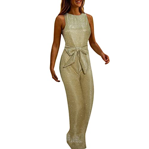 Jumpsuit Damen Sommer Kurz - Ärmelloser Damen-Overall mit spitzem Ausschnitt und rundem Bein schmaler Overall, farblich passend, Pailletten, solide Hose, Damen-Overall Outfit Hochzeitsgast Damen Jumpsuit Damen Sommer Kurz - Ärmelloser Damen-Overall mit spitzem Ausschnitt und rundem Bein schmaler Overall, farblich passend, Pailletten, solide Hose, Damen-Overall Outfit Hochzeitsgast Damen von Generic