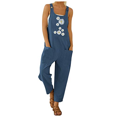 Jumpsuits Für Damen Sommer Kurze overalls damen with Pockets Retro Latzhose Damen Arbeitshose garten Kurz Bunte Blumenmuster Druck Spaghetti-Träge Sommeroverall Hoseanzug Playsuits von Generic