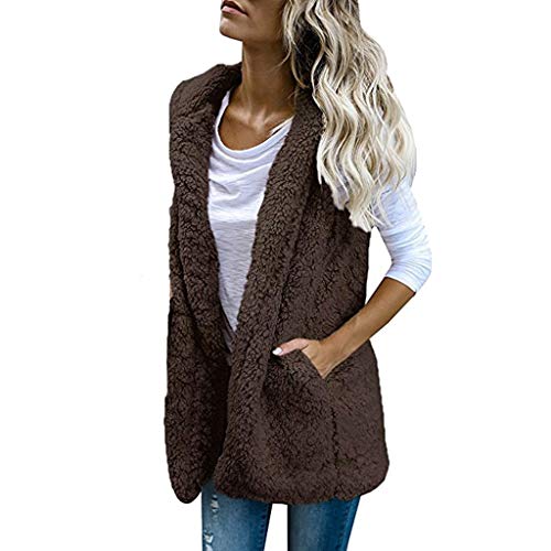 Kapuze Weste Damen Weste Lang Teddy Jacke Große Größe Ärmellos Plüschjacke mit Kapuze Herbst Winter Warm Cardigan Frauen Winterjacke Lose Teddyweste Mantel von Generic