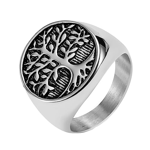 Keltischer Baum des Lebens-Siegelring für Herren – nordische Mythologie, Wikinger-Yggdrasil-Edelstahlring – 18 Karat vergoldeter Vintage-Ring mit rundem Baum des Lebens, Schutzamulett von Generic