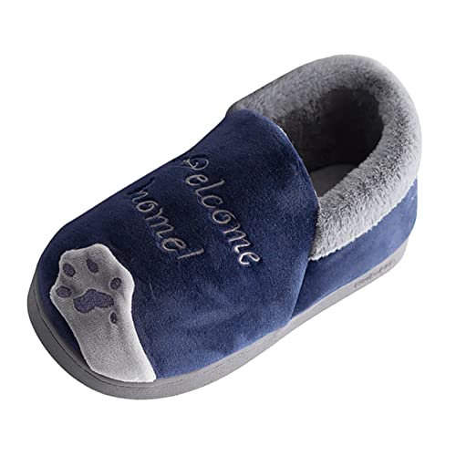 Kind 3 Monate Hausschuhe Cartoon Katze rutschfester Schuh Indoor Home Warmer und weicher Baumwollpantoffel Kinder Schuhe 21 (Dark Blue, 28.5 Little Kids) von Generic