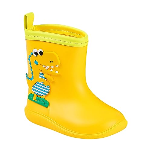 Kind Winter Mehrfarbige Regenstiefel für kleine Kinder, und Mädchen, mit Dinosaurier-Aufdruck, rutschfeste, flache Regenschuhe Gummistiefel Kinder Jungs (Yellow, 33.5 Big Kids) von Generic