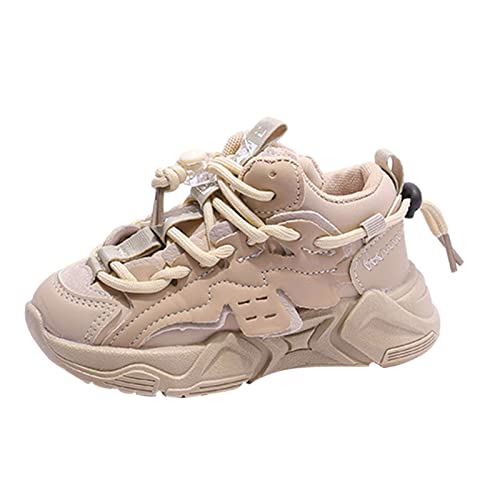 Kinder Hallenschuhe Kinder Sportschuhe für und Mädchen Dicke Sohlen rutschfest bequem elastisch und Schnürung einfarbig bequem im Freien ene Schuhe Kinder (White, 34 Big Kids) von Generic