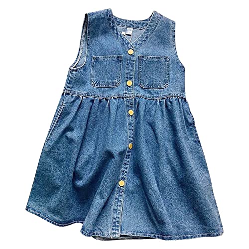 Kinder Mädchen Ärmellos Reverskragen Knielang Jeanskleid Sommerkleid Patchwork Kleid Freizeitkleid Collect Waist Kleid Weihnachten Karneval Abendkleid Partykleid von Generic