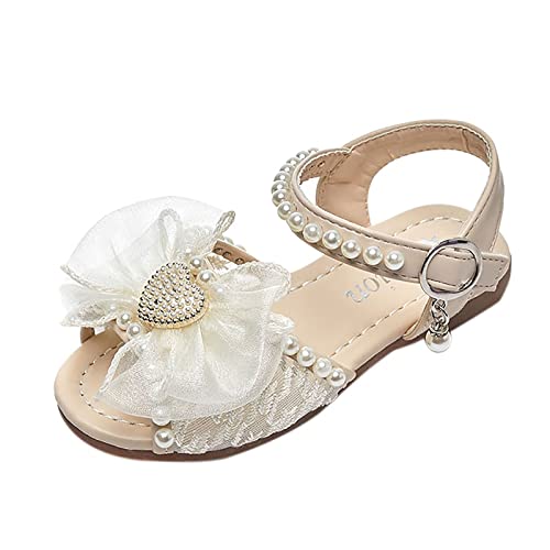 Kinder Schuhe Mädchen Sandalen Kinder Open Toe Knöchelriemen Kleid Schuhe Hochzeitsfeier Für Kinder Prinzessin Schuhe Kinder Badeschuhe (Beige, 32 Big Kids) von Generic