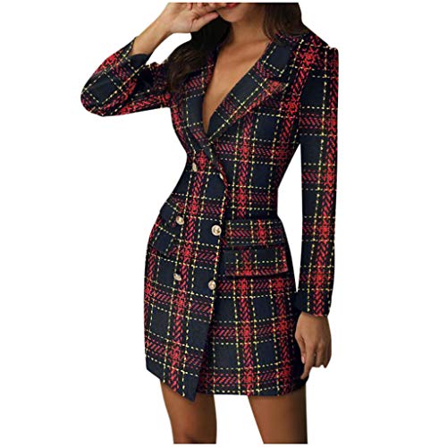 Kleid Damen Elegant Business Blazer Kleid mit Zweireihiger,Herbst Winter GroßE GrößEn Langarm V-Ausschnitt Sexy Etuikleid Mini Blusenkleid Kariertes üBergangs Anzug Mantelkleid Kleid Damen Elegant Business Blazer Kleid mit Zweireihiger,Herbst Winter GroßE GrößEn Langarm V-Ausschnitt Sexy Etuikleid Mini Blusenkleid Kariertes üBergangs Anzug Mantelkleid von Generic