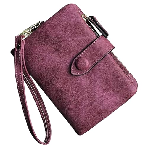 Kleine Bifold-Ledergeldbörsen für Damen, RFID-Damenarmband mit Kartenfächern, Ausweisfenster, Reißverschluss-Geldbörse CqA252 (Purple, One Size) von Generic