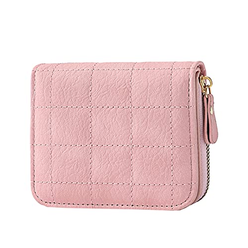 Generic Kleine Brieftasche Herren Münzfach Fashion ID Short Wallet Gitter Volltonfarbe Damen Reißverschluss Geldbörse Mehrere Kartenfächer Clutch Bag Handytasche Herren Geldbörsen (Pink, One Size) von Generic