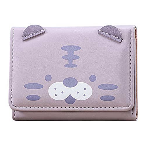 Kleine Geldbörsen Damen Rose Fashion ID Short Wallet Cartoon Cat Prints Damen Hasp Purse Mehrere Kartenfächer Clutch Bag Phone Bag Brieftasche Für Reisepass (Purple, One Size) von Generic