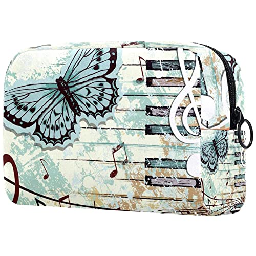 Kleine Make up Tasche, Reißverschlusstasche, Reise Kosmetik Organizer für Frauen und Mädchen,Vintage Musical Note Butterfly Piano Art von Generic
