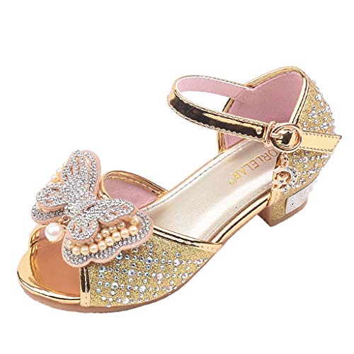 Kleinkind Kinder Mädchen Perlen Schmetterlingsknoten einzelne Prinzessin Schuhe Sandalen Babyschuhe 5 Monate (Gold, 10 Years) von Generic