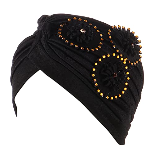 Kopfbedeckung Abdeckung Kappe Wrap Turban Bohemian Hut Floral Cap Kopf Ethno Hair Turban Heardband Haarband Draht (5-schwarz, Einheitsgröße) von Generic