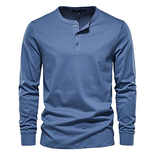 Langarmshirt Herren Henley Shirt Slim-fit Longsleeve Herren Herren Pullover blau XL von Generic