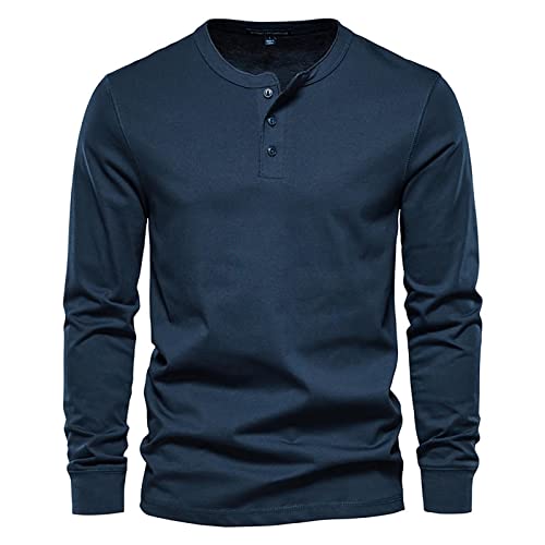 Langarmshirt Herren Henley Shirt Slim-fit Longsleeve Herren Sweatshirt blau XL von Generic