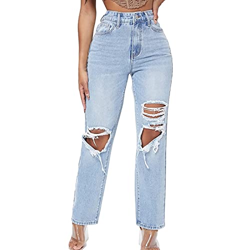 Lange Jeansjacke für Damen – zerrissenes Loch, hohe Taille, waschbar, hellblau, Denim-Jeans, Cargohose, Hot Girls Jeans, Jeans mit Löchern, Schwarz, A., Large Lange Jeansjacke für Damen – zerrissenes Loch, hohe Taille, waschbar, hellblau, Denim-Jeans, Cargohose, Hot Girls Jeans, Jeans mit Löchern, Schwarz, A., Large von Generic