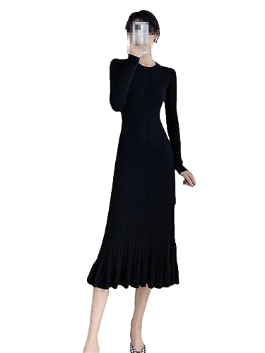 Langes Maxikleid für Damen, Rundhalsausschnitt, A-Linie, schmal, sexy Strickkleid, Schwarz, L Langes Maxikleid für Damen, Rundhalsausschnitt, A-Linie, schmal, sexy Strickkleid, Schwarz, L von Generic