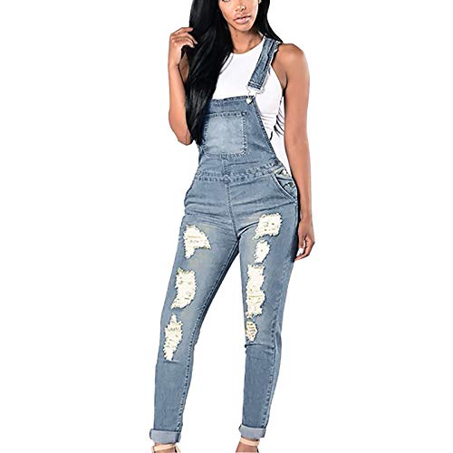 Latzhose Damen Arbeitshose Blaue Jeans Lange Hose Frauen Overall Jumpsuit Playsuit Jeans Vintage Loose Fit Hoseanzug Romper mit Tasche Used-Look (XXA-Blue, L) von Generic