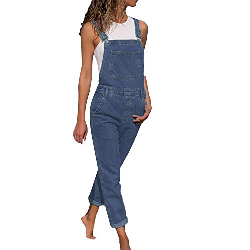 Latzhose Damen Arbeitshose Blaue Jeans Lange Hose Frauen Overall Jumpsuit Playsuit Jeans Vintage Loose Fit Hoseanzug Romper mit Tasche Used-Look (Xy2-Blue, L) von Generic