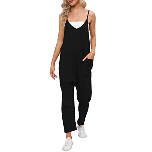 Latzhose Damen Arbeitshose Lose Ausgebeult Ärmellose Overalls Frauen Einstellbar Lätzchen Hose Zwanglos Damen Jumpsuit Langes Weites Bein Spielanzug Hose mit Großer Tasche Baumwolle Strampler AU1 von Generic