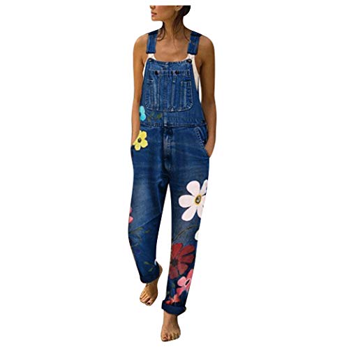 Latzhose Damen Denim Stretch Straight Leg Jeans Overall Bib Jean Jumpsuits Zerrissen Distressed Lange Hosen Playsuit Jeans Hosenanzug Jeanslatzhose Vintage Loose Fit Romper Mit Tasche Used-Look von Generic