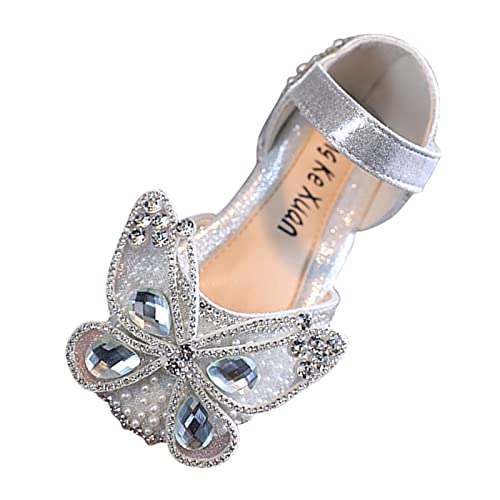 Lauflernschuhe Baby Mode Frühjahr und Sommer Sandalen Kleid Tanzshow Prinzessin Schuhe Perle Strass Mesh Big Bow Sandalen 44 (Silver, 31 Little Child) von Generic