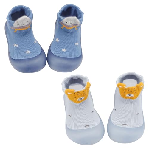 Lauflernschuhe Kleinkind Baby Sockenschuhe Elastische Indoor Slipper Krabbelschuhe Baby rutschfeste Krabbelsocken Baby Mädchen Junge Weicher Babybodenschuhe (Light Blue #1, 21 Infant) von Generic