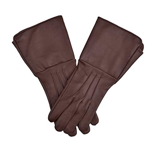 Lederhandschuhe lange Stulpe Mittelalter perfekte Passform Premium Qualität weiches Leder, Braun, Large von Generic