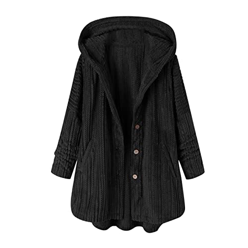 Lederimitat Jacke Damen - Damen verdickter Mantel einfarbig Winter Button-Down Fleece gefüttert Hoodie Sweatshirt Outwear Jacke mit Seitentasche Kimono Mantel Damen Sommer von Generic