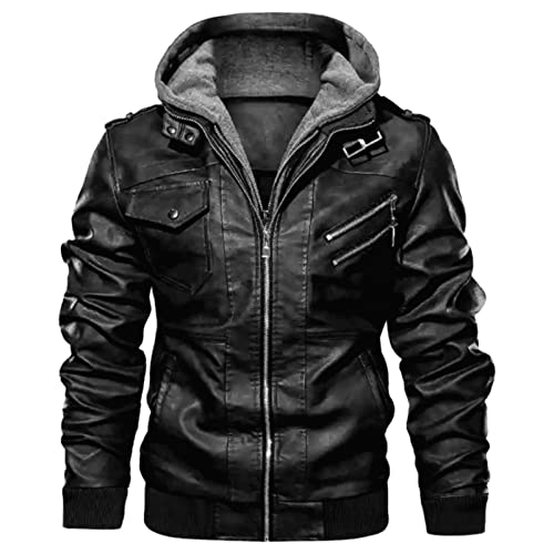 Lederjacke Herren Pullover Kapuzenjacke Mit Kapuze Fleece Winterjacke Herbstjacke Mode Frühling Warme Outdoor Arbeitsjacke Weihnachts Vintage Clothes Schwarz XXL Jacke 1224 von Generic