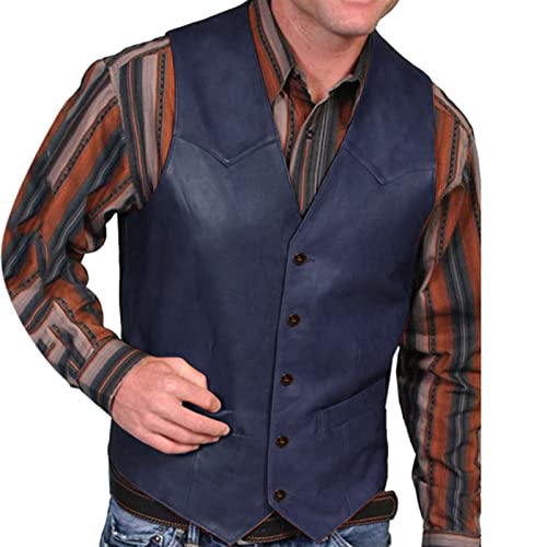 Lederweste Herren Wildleder Biker Trucker Weste Freizeitweste Leder Kutte Braun Druckknöpfe Herren Wildleder Leder Weste Vintage Cowboy Stil Ärmellose Jacke Slim Fit Hochzeit Weste Größen M-4XL von Generic