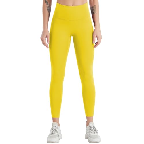 Leggings Damen, Yogahose Damen Yoga Leggings High Waist Jogginghose Sporthose Extra Lang Sport Kleidung Frauen Sportleggings Hose Für Women's Leggings Damen Sport(Gelb,XXL) von Generic