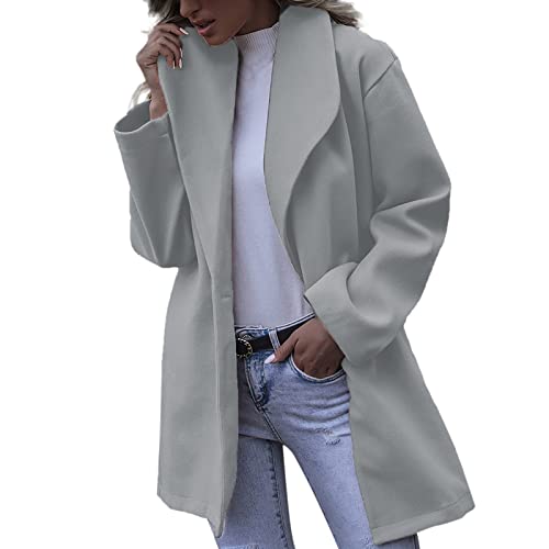 Leichter Sommermantel Damen Damen Faux Wool Dünner Mantel Trench Jacket Damen Warm Slim Long Overcoat Outwear (Grey, XL) von Generic