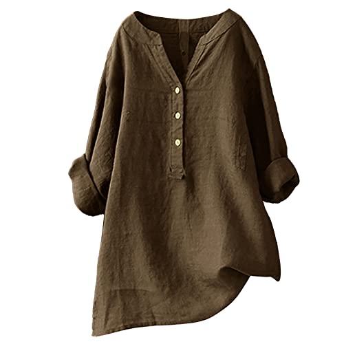 Leinenbluse Damen Sommer,Leinen Tunika,Damen Sommer Leinen Long Bluse Top Langarm Bluse mit Knöpfen Hals T-Shirt Große Größen Casual Tunika Elegant Casual Vintage Style Oversized Shirt Bluse,braun,L Leinenbluse Damen Sommer,Leinen Tunika,Damen Sommer Leinen Long Bluse Top Langarm Bluse mit Knöpfen Hals T-Shirt Große Größen Casual Tunika Elegant Casual Vintage Style Oversized Shirt Bluse,braun,L von Generic