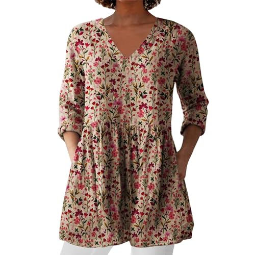 Leinenhemd Damen Sommer V-Ausschnitt Boho Vintage Boho Style Atmungsaktiv Langarm Babydoll Schößchen, #04 - Gold Rosa, X-Large Leinenhemd Damen Sommer V-Ausschnitt Boho Vintage Boho Style Atmungsaktiv Langarm Babydoll Schößchen, #04 - Gold Rosa, X-Large von Generic